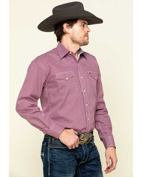 Image #3 - Stetson Men's Coffee Bean Geo Print Long Sleeve Western Shirt , Red, hi-res