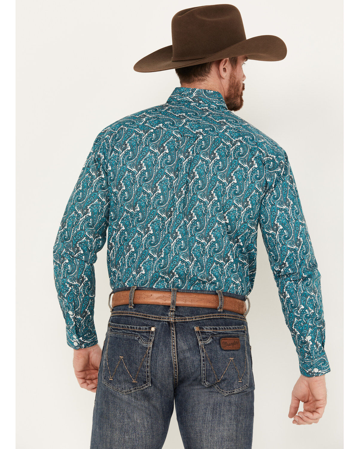 Image #4 - Roper Men's Amarillo Paisley Print Long Sleeve Button-Down Western Shirt, Teal, hi-res