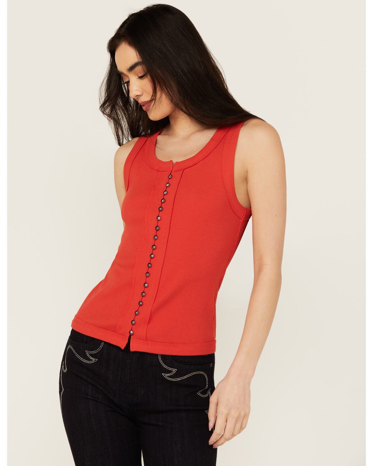Idyllwind Women's Edna Button Front Ribbed Tank, Dark Orange, hi-res