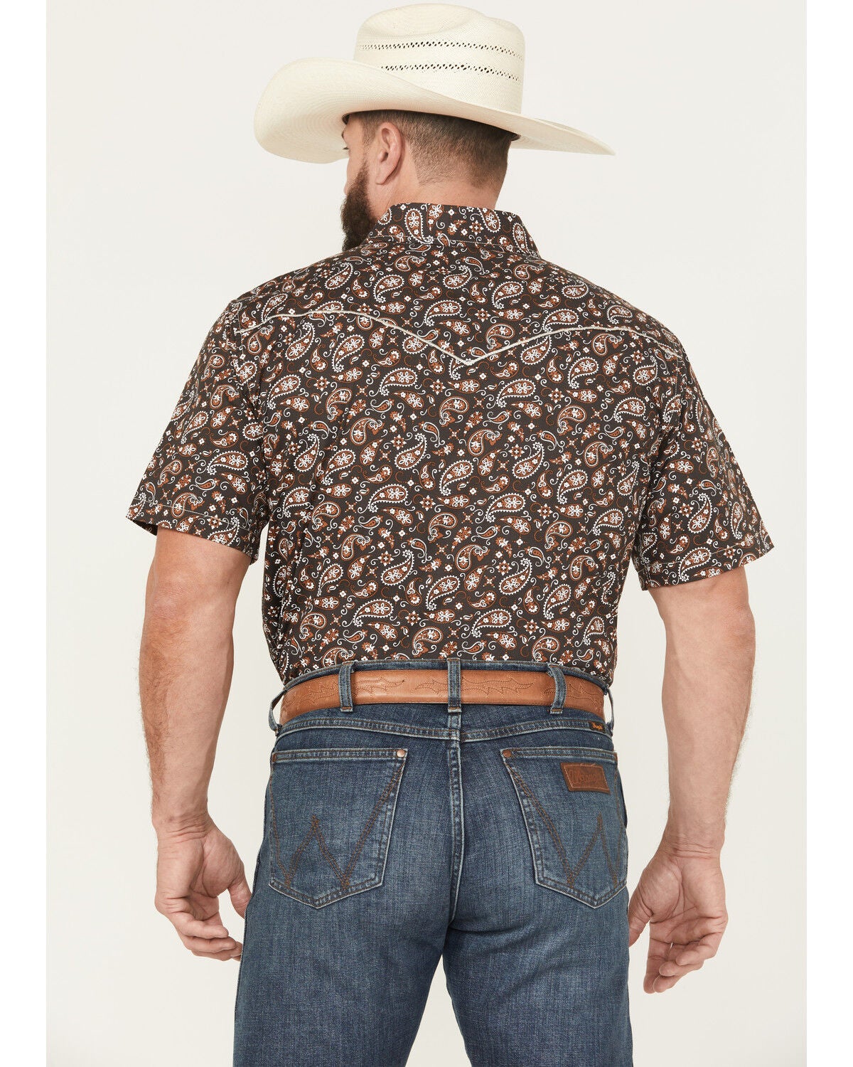 Image #4 - Cowboy Hardware Men's Paisley Print Short Sleeve Snap Stretch Western Shirt, , hi-res