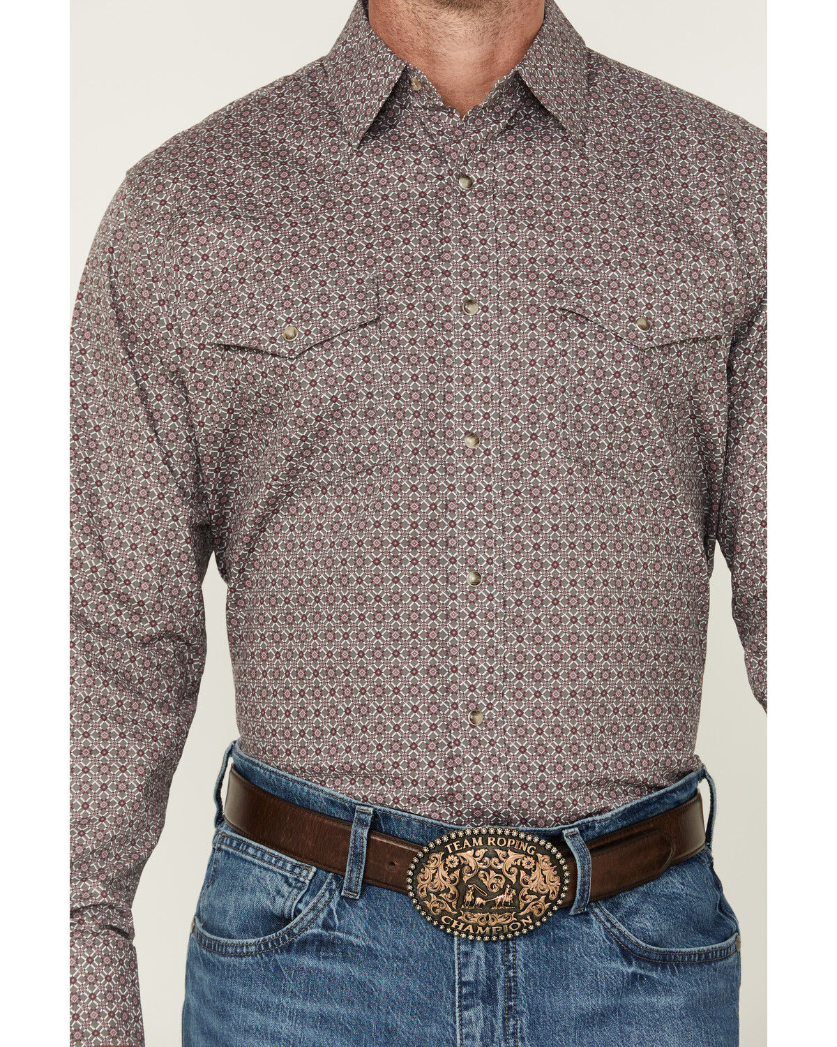 Image #3 - Wrangler 20X Men's Geo Print Long Sleeve Snap Stretch Western Shirt, Grey, hi-res
