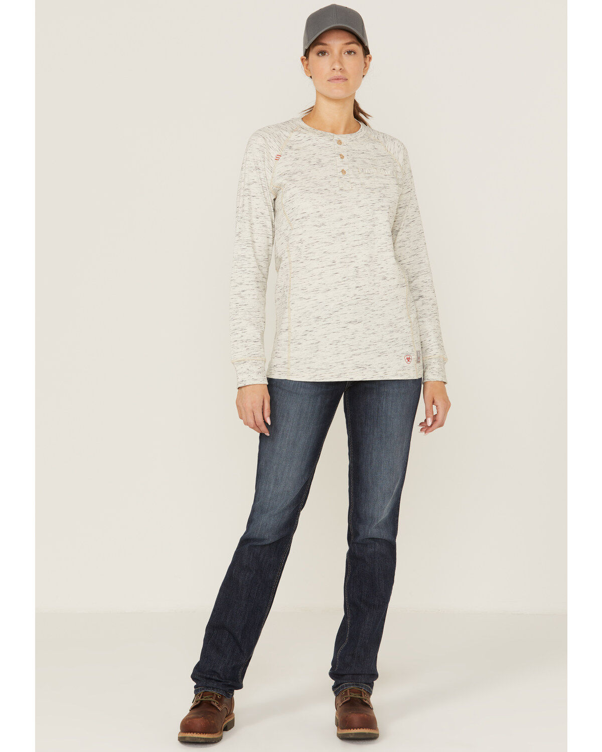 Image #2 - Ariat Women's FR Air Henley Long Sleeve Work Pocket Shirt, Heather Grey, hi-res