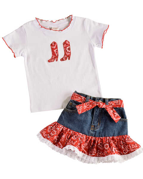 Kiddie Korral Toddler Girls' Cowgirl Boots Bandana Skirt Set - 2-6, Red
