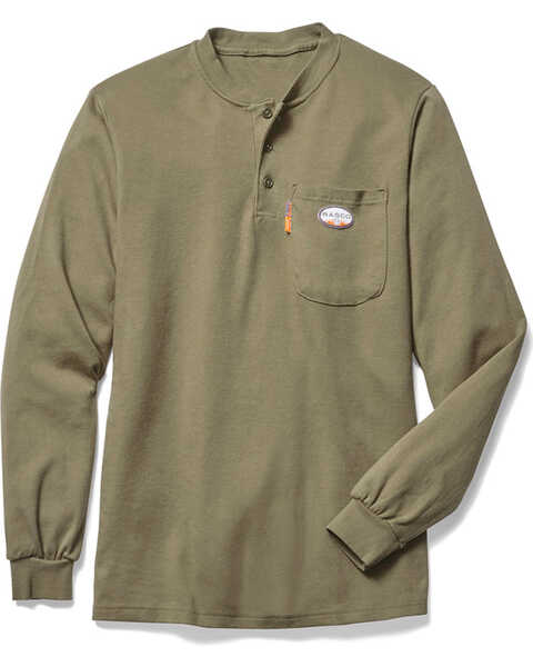 Image #1 - Rasco Men's FR Henley Long Sleeve Work T-Shirt , Beige/khaki, hi-res