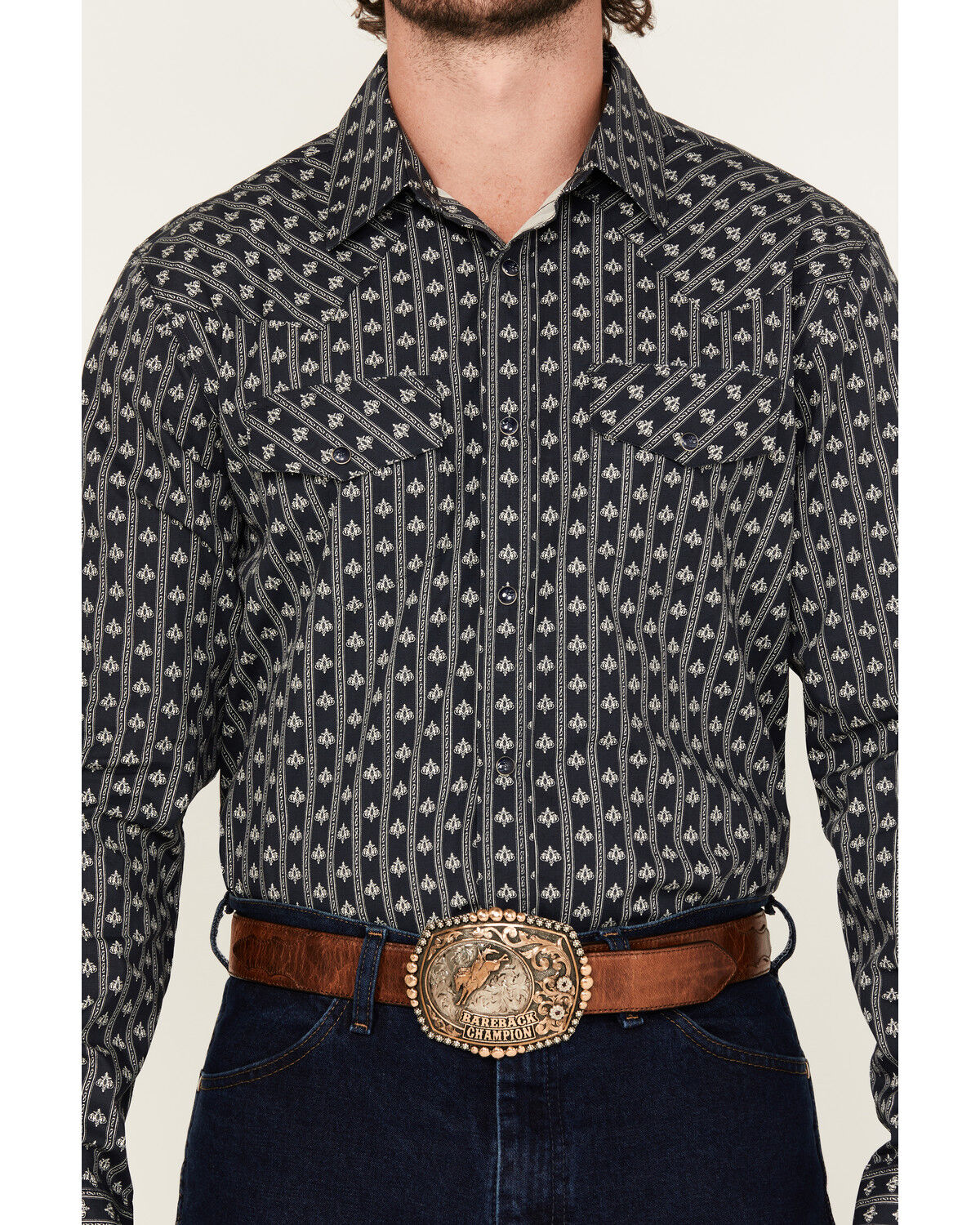 Image #3 - Gibson Trading Co Men's Icons Striped Long Sleeve Snap Western Shirt, Navy, hi-res