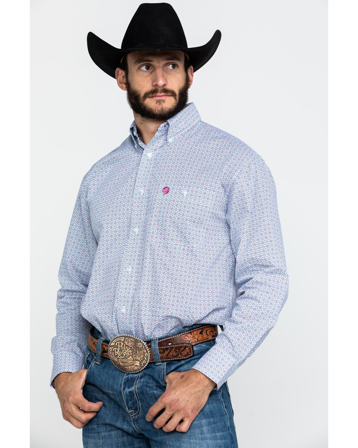Image #3 - George Strait by Wrangler Men's Navy Small Geo Print Long Sleeve Western Shirt, , hi-res