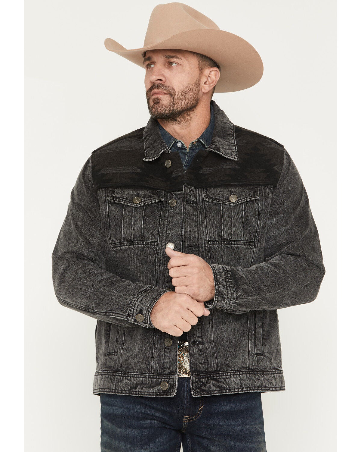Cody James Men's Blanket Yoke Denim Jacket, Black, hi-res