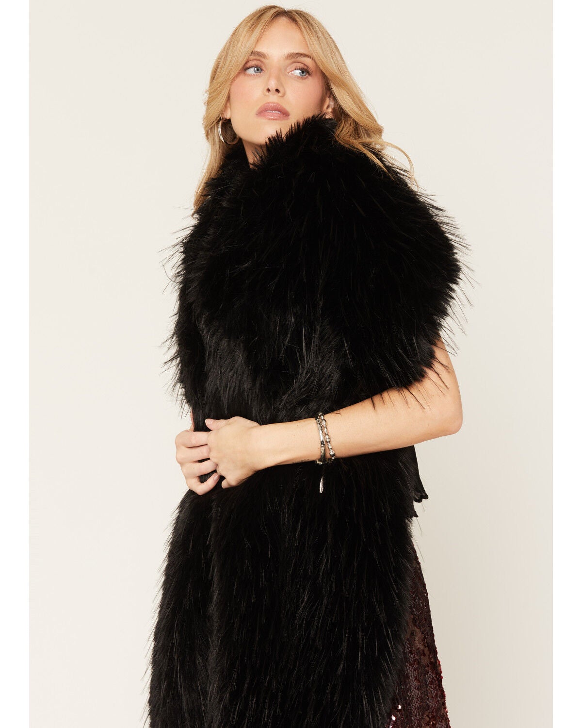 Image #2 - Azalea Wang Women's Starlet Faux Fur Wrap, Black, hi-res