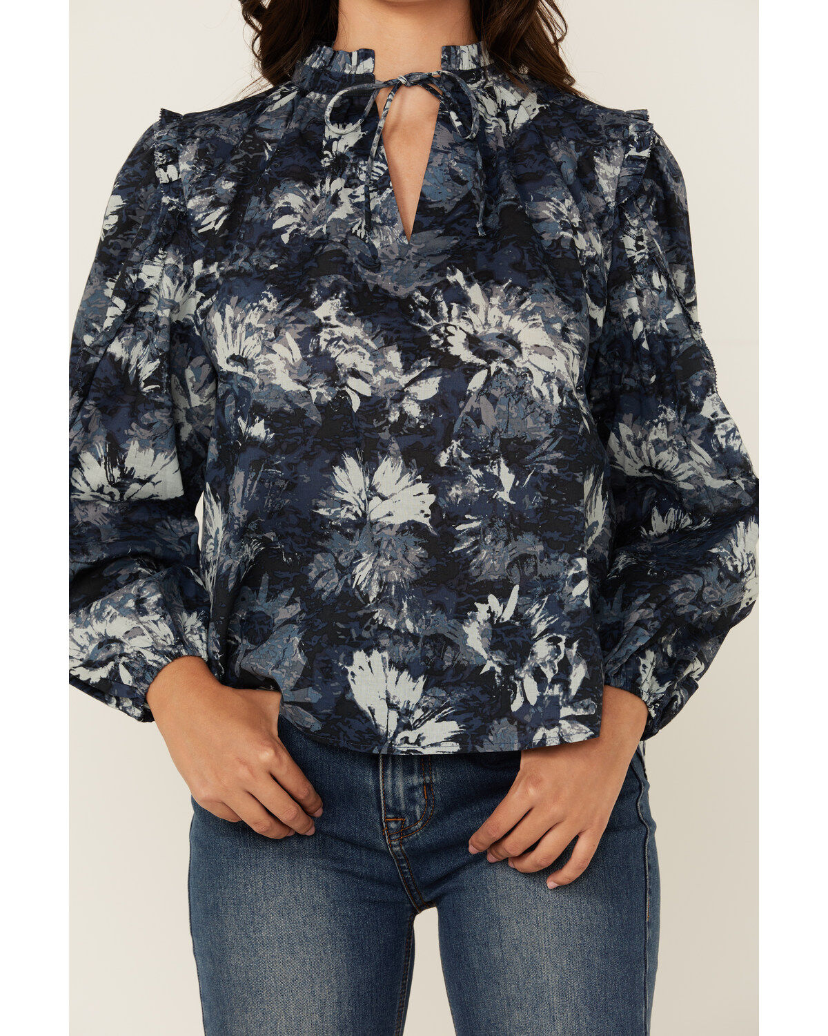 Image #3 - Revel Women's Floral Print 3/4 Sleeve Top, Blue, hi-res