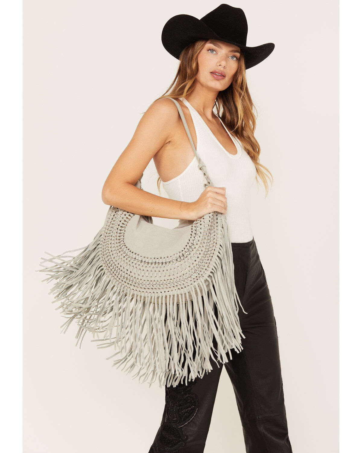 Image #1 - Wonderwest Women's Gray Fringe Hobo Boho Handbag, Grey, hi-res