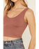 By Together Women's Solid Chestnut Seamless Ribbed Cropped Tank Top , Chestnut, hi-res