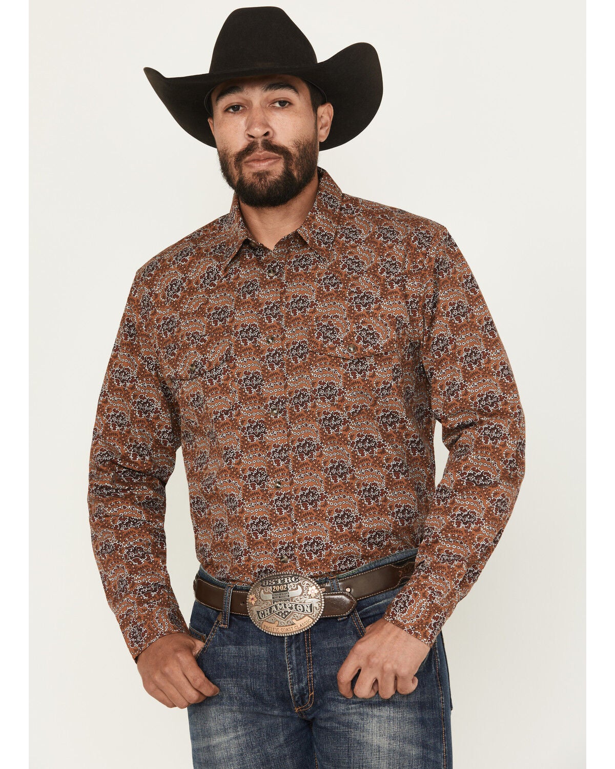 Gibson Trading Co Men's Rusted Still Floral Print Long Sleeve Snap Western Shirt, Rust Copper, hi-res
