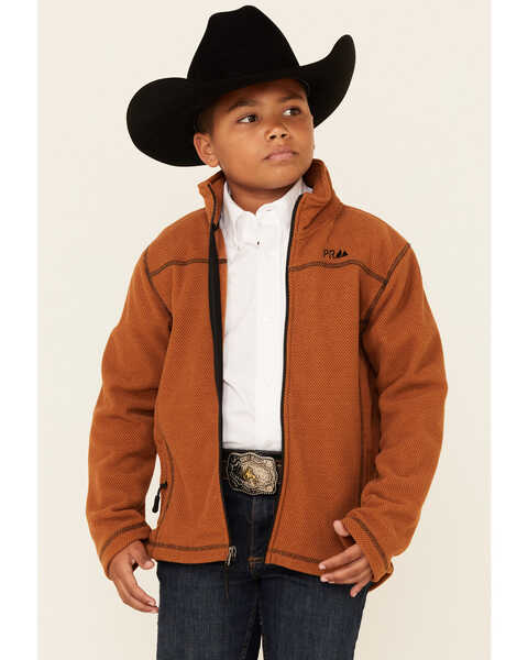 Powder River Outfitters Boys' Rust Honeycomb Performance Zip-Front Fleece Jacket , Rust Copper, hi-res
