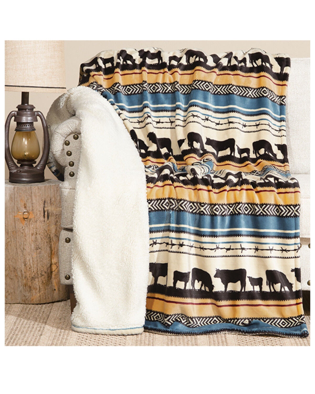 Carstens Home Morning On The Farm Plush Sherpa Blanket, Blue, hi-res