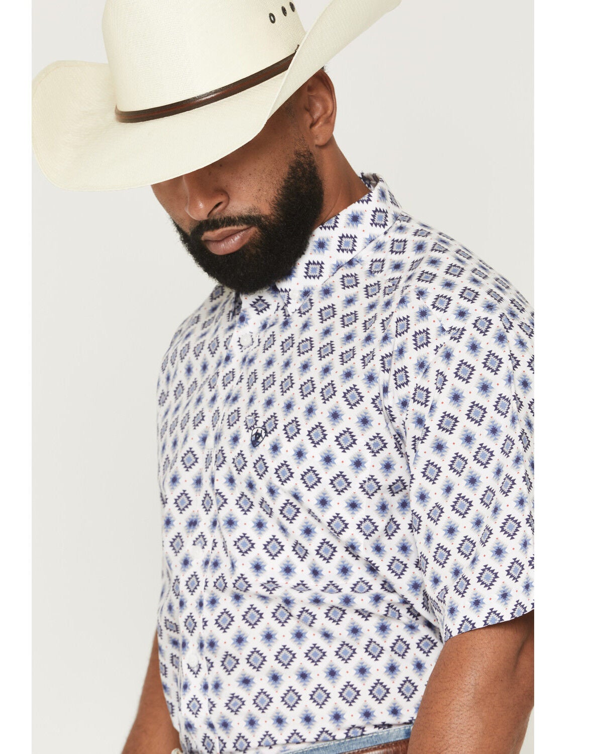 Image #2 - Ariat Men's Baxter Southwestern Print Short Sleeve Button-Down Western Shirt - Tall, White, hi-res