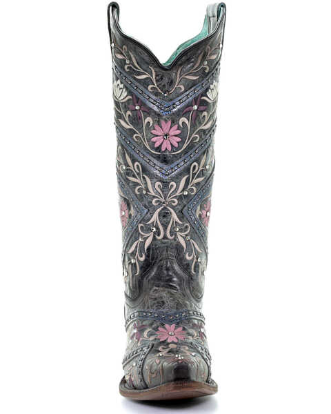 Corral Women's Floral Embroidery & Rhinestones Western Boots - Snip Toe, Black, hi-res