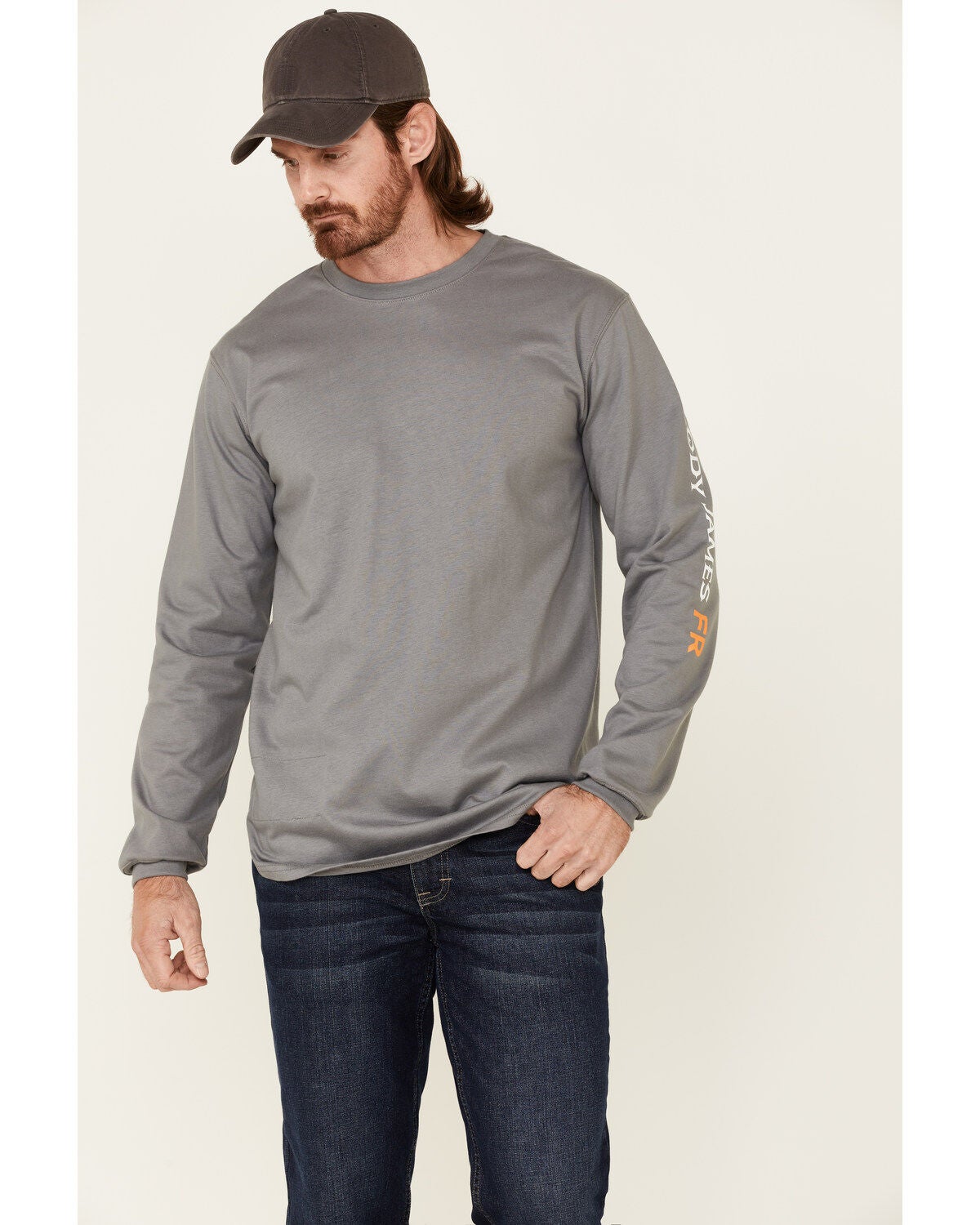 Cody James Men's FR Logo Long Sleeve Work T-Shirt, Light Grey, hi-res