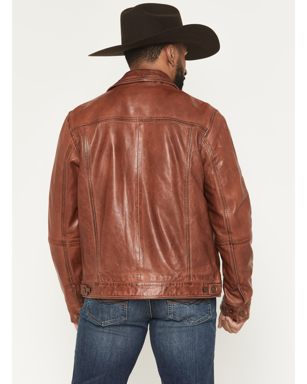 Image #4 - Scully Men's Leather Trucker Jacket, Cognac, hi-res