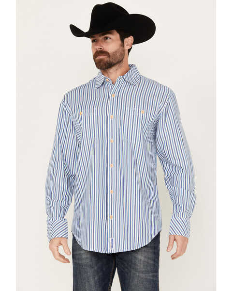 Resistol Men's Quest Striped Long Sleeve Button-Down Western Shirt, Blue, hi-res