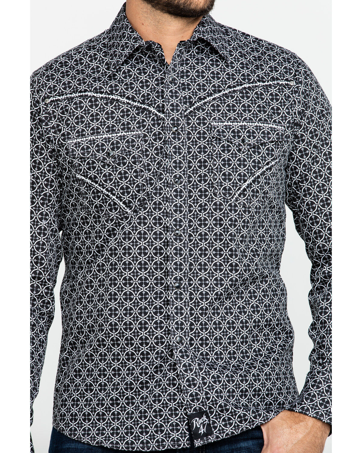 Image #4 - Rock 47 By Wrangler Men's Black Geo Print Long Sleeve Western Shirt , , hi-res