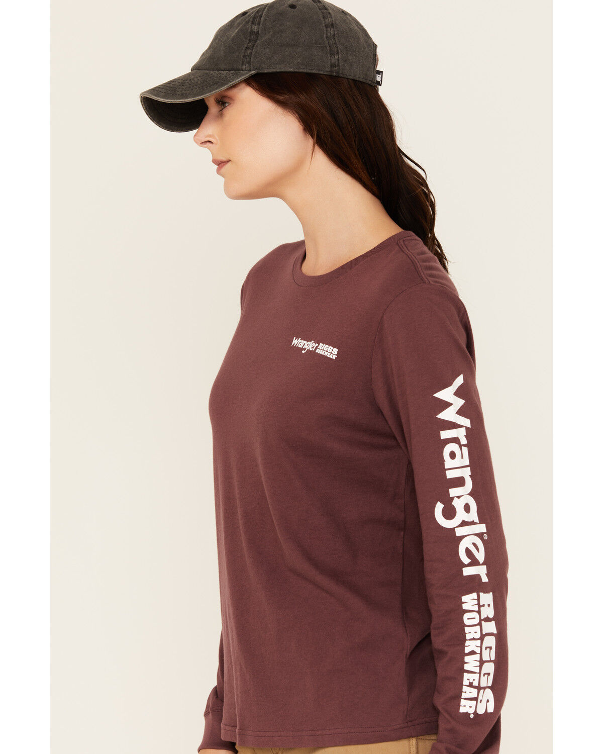Image #2 - Wrangler RIGGS Women's Boot Barn Exclusive Long Sleeve Logo Graphic Work Tee - Plus, Burgundy, hi-res
