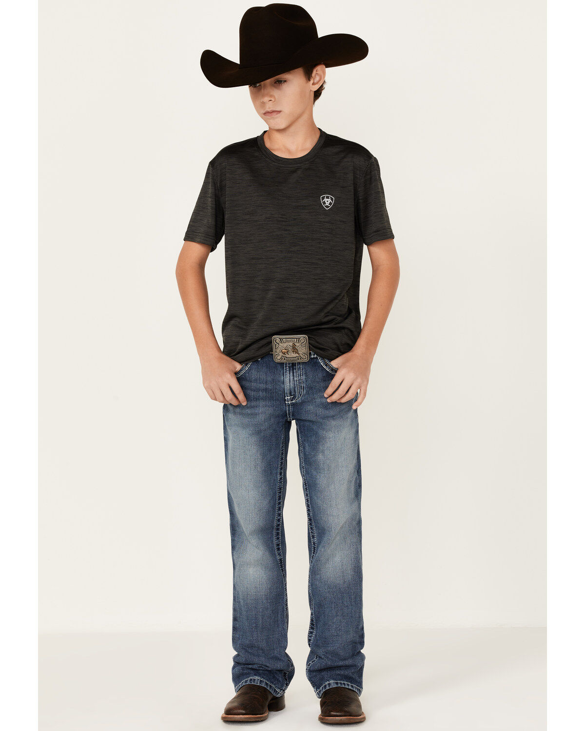 Image #4 - Ariat Boys' Charger Vertical Flag Graphic Short Sleeve T-Shirt, Charcoal, hi-res