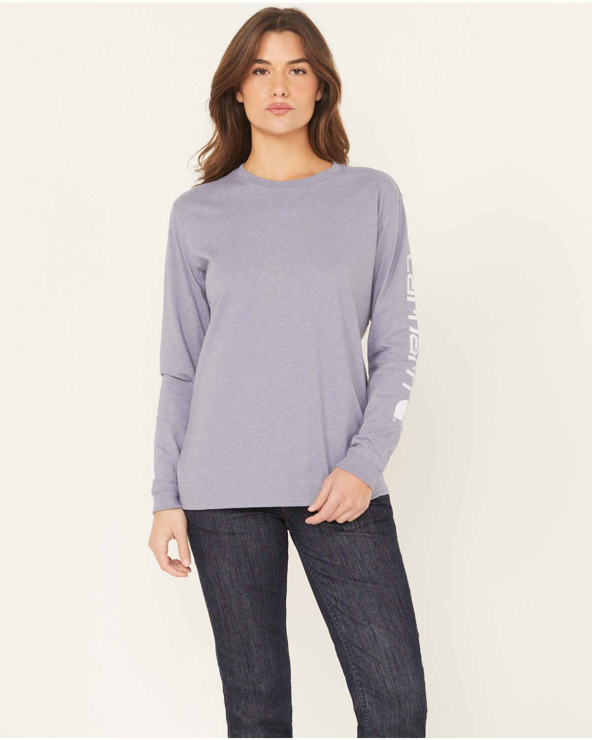 Carhartt Women's Loose Fit Heavyweight Long Sleeve Logo Graphic Work T-Shirt, Lavender, hi-res