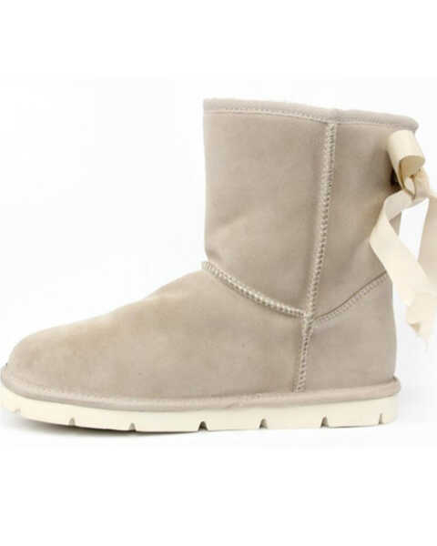 Image #3 - Superlamb Women's Argali Tied Ribbon 7.5" Suede Leather Pull On Casual Boots - Round Toe , Grey, hi-res