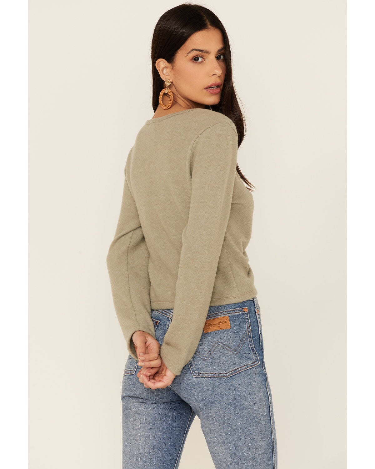 Image #3 - Wild Moss Women's Long Sleeve Super Soft Button Cinch Front Knit Top, , hi-res
