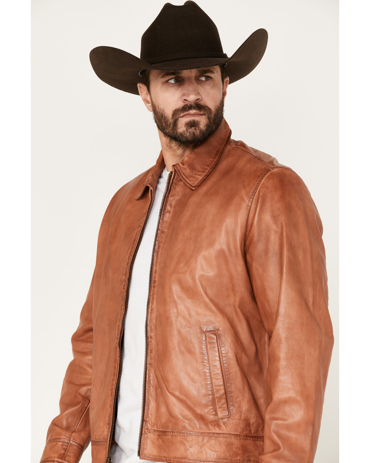 Image #2 - Scully Men's Leather Bomber Jacket, Cognac, hi-res