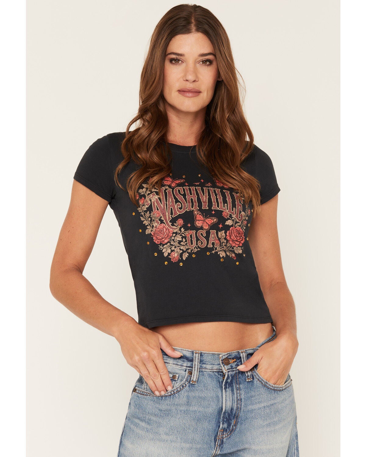 Blue Life Women's Nashville USA Short Sleeve Graphic Tee, Black, hi-res