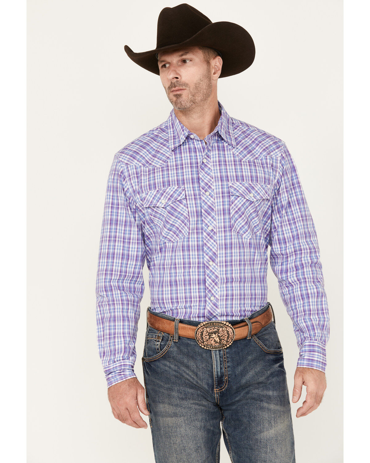 Image #1 - Wrangler 20X Men's Competition Advanced Comfort Plaid Print Long Sleeve Snap Western Shirt, , hi-res