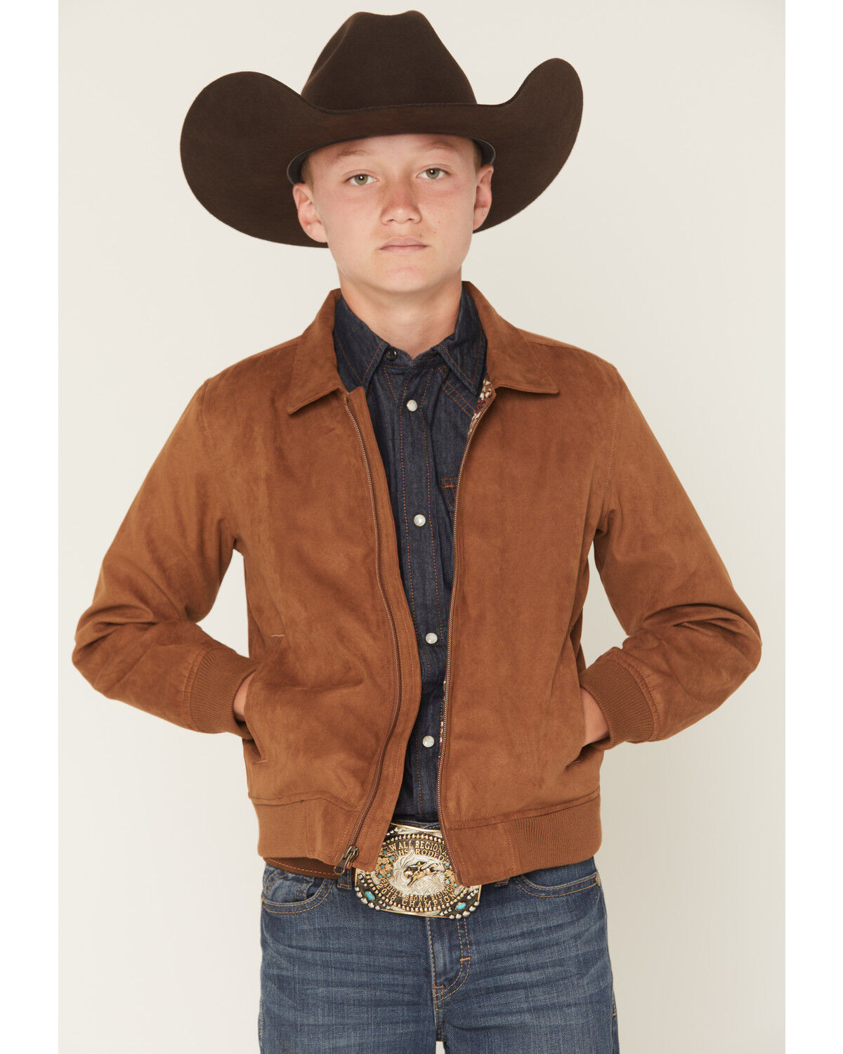 Image #1 - Cody James Boys' Harrington Faux Suede Bomber Jacket, Lt Brown, hi-res