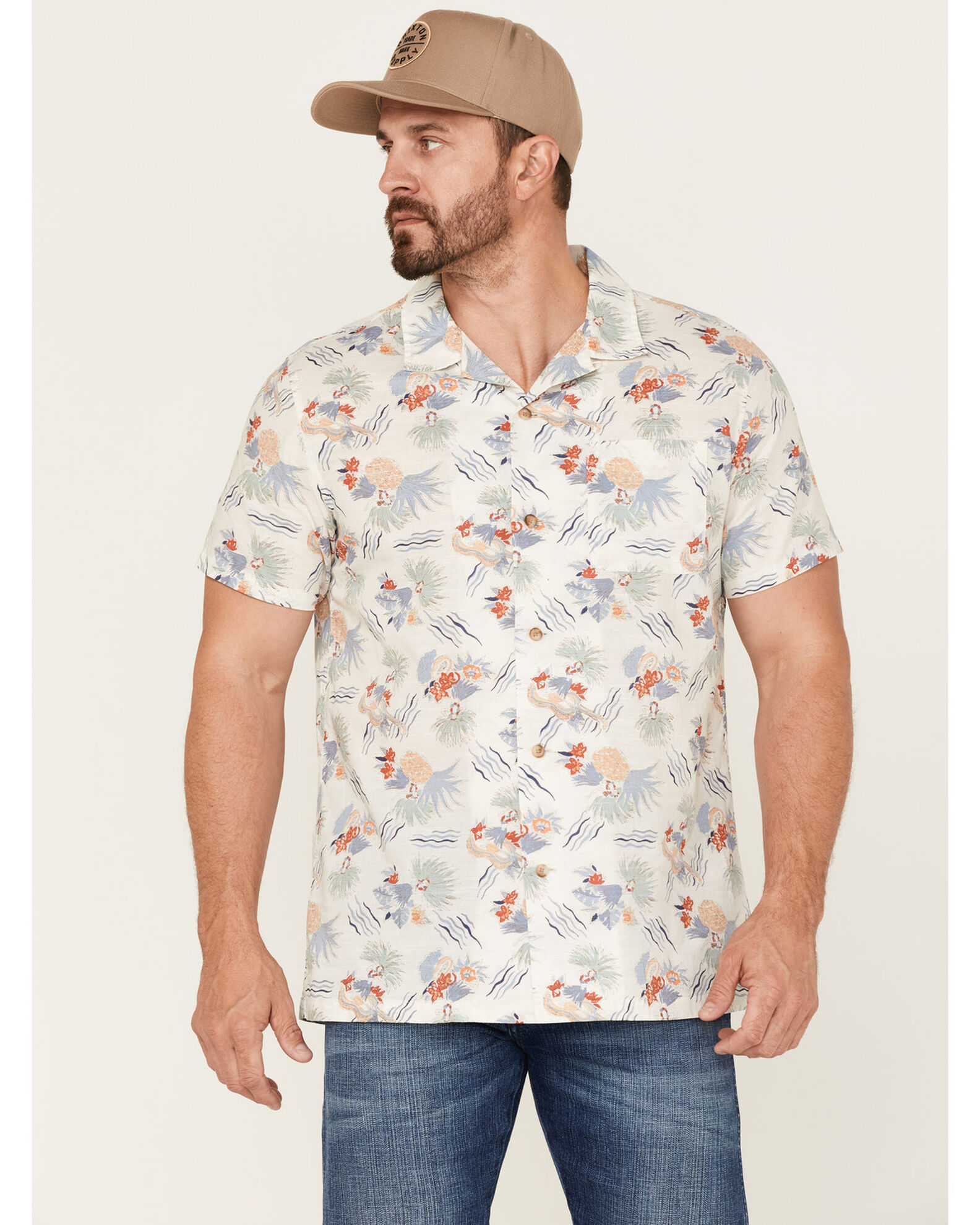 Image #1 - Pendleton Men's Hula Girl Tropical Print Short Sleeve Button-Down Western Shirt, White, hi-res