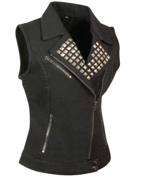 Image #1 - Milwaukee Leather Women's Studded Zip Front Denim Vest - 5X, Black, hi-res