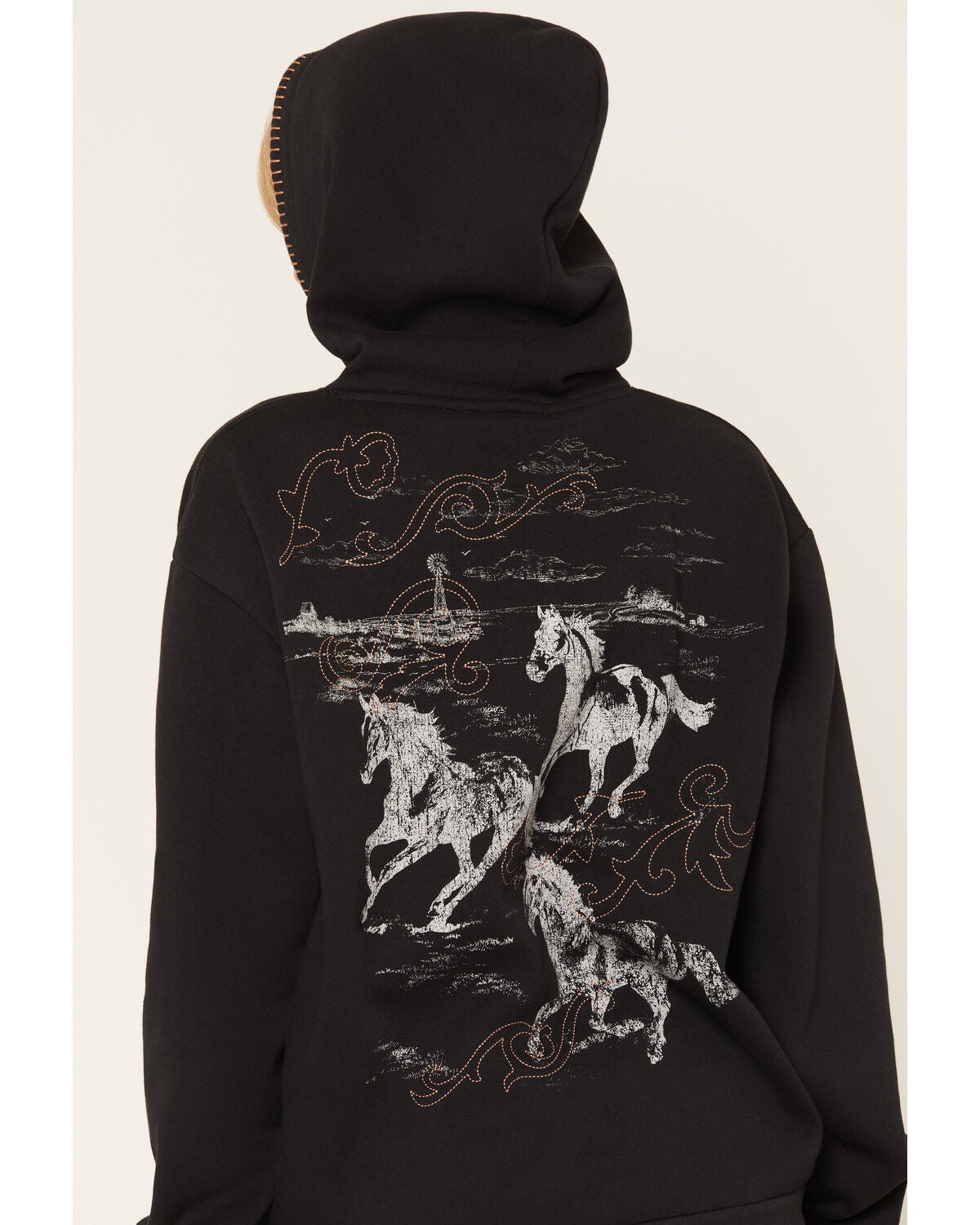 Image #4 - Cleo + Wolf Women's Whip Stitch Graphic Hoodie, Black, hi-res
