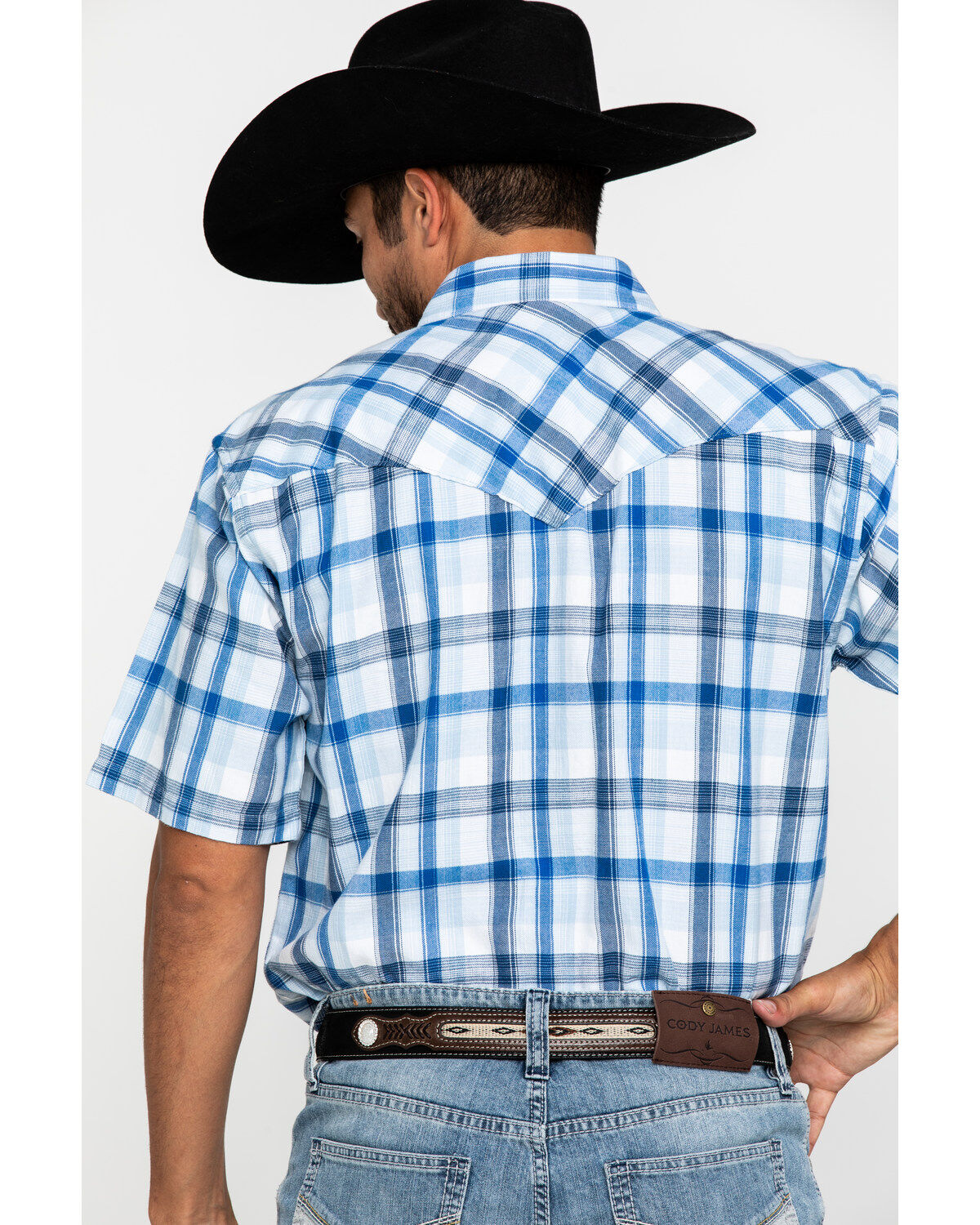 Image #5 - Resistol Men's Blue Vallecito Large Plaid Short Sleeve Western Shirt, , hi-res
