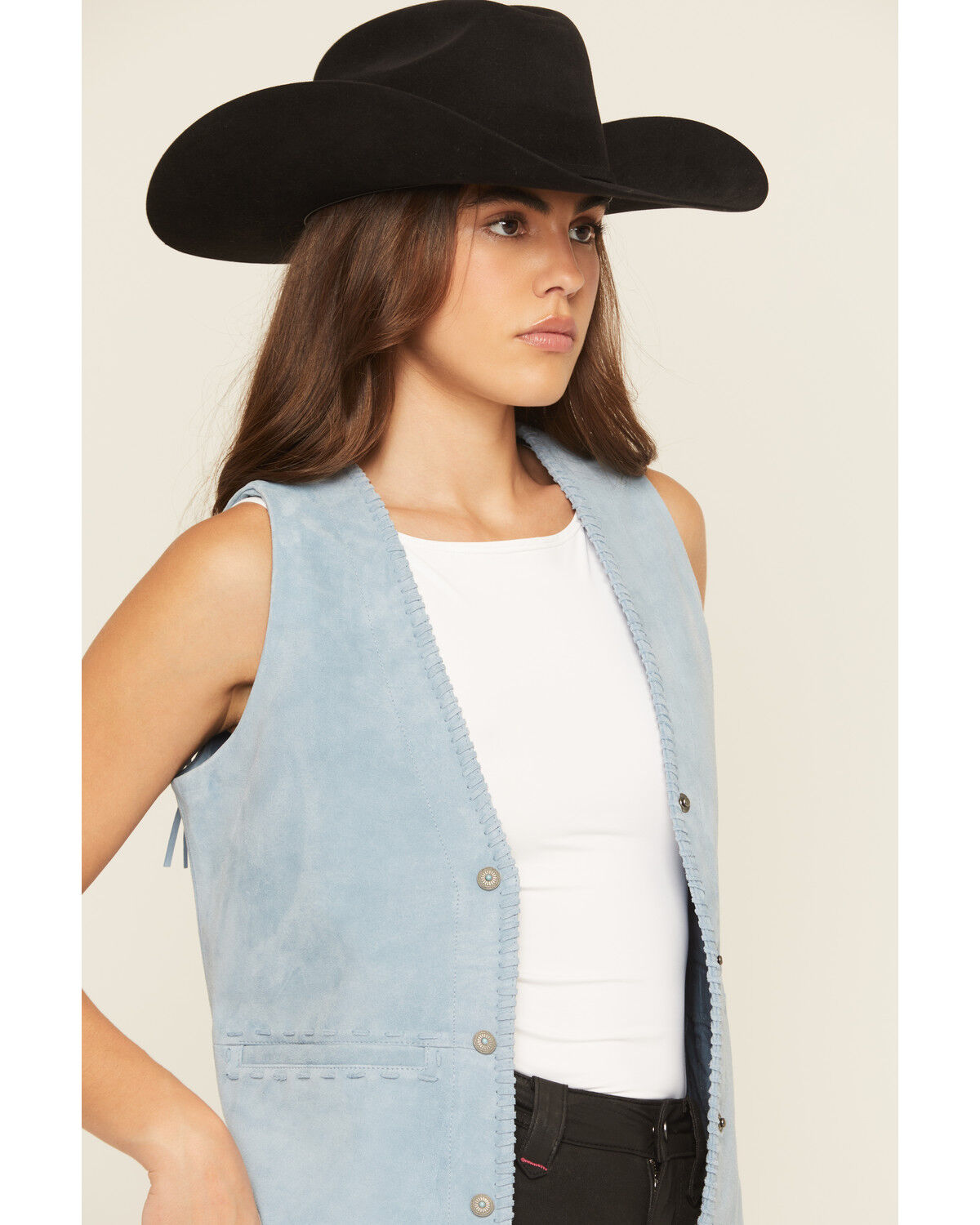 Image #2 - Idyllwind Women's Mavert Suede Fringe Vest, Light Blue, hi-res