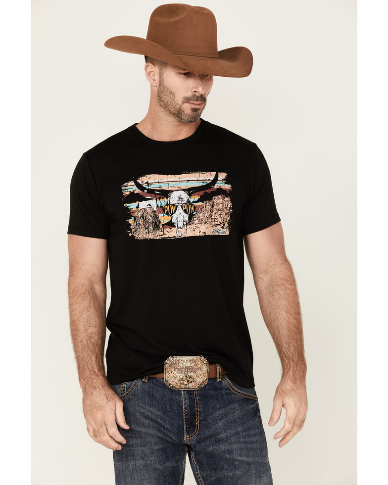 Dale Brisby Men's Pow Pow Longhorn Skull Graphic Short Sleeve T-Shirt , Black, hi-res