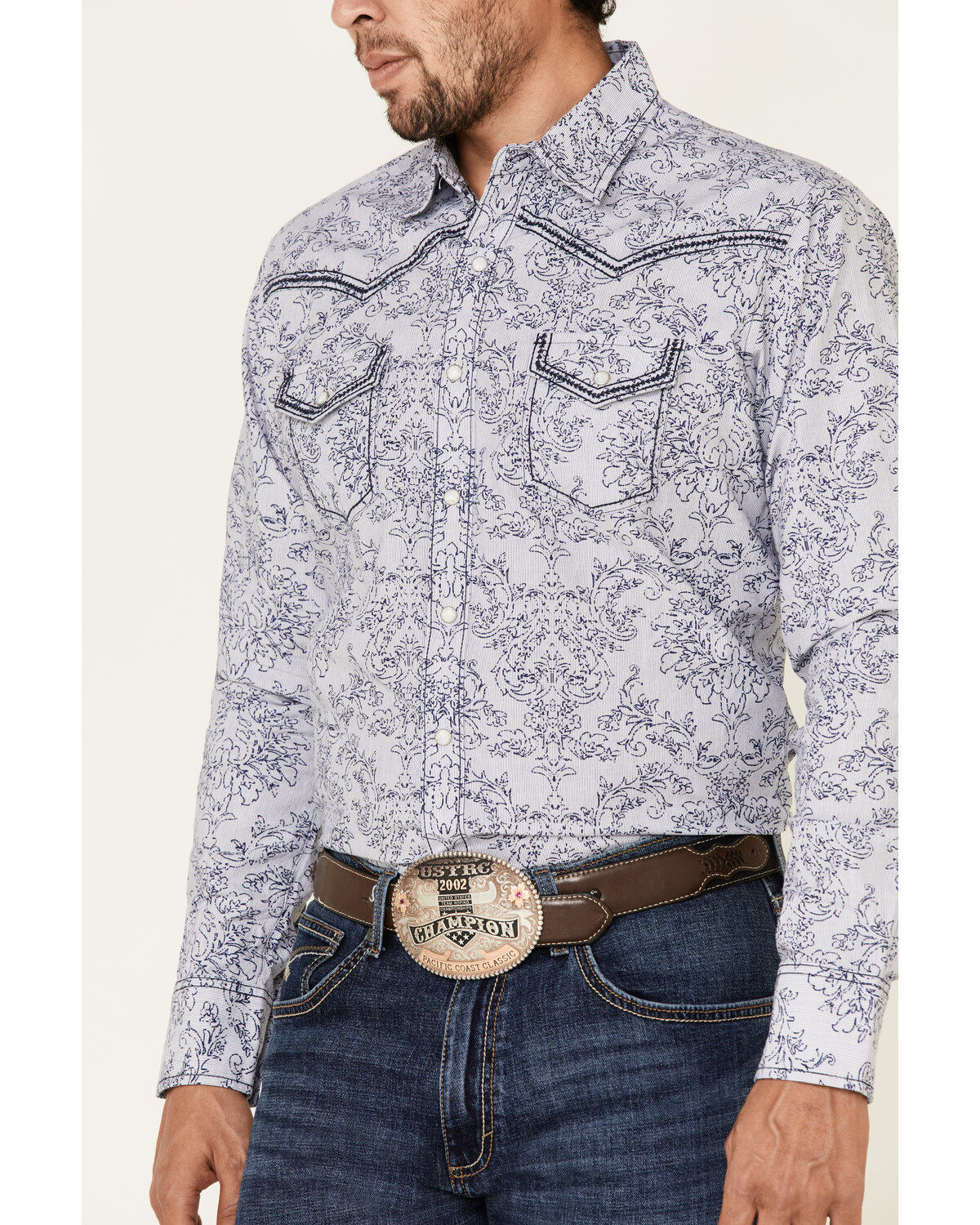 Image #3 - Rock 47 By Wrangler Men's Navy Paisley Print Long Sleeve Western Shirt, Navy, hi-res