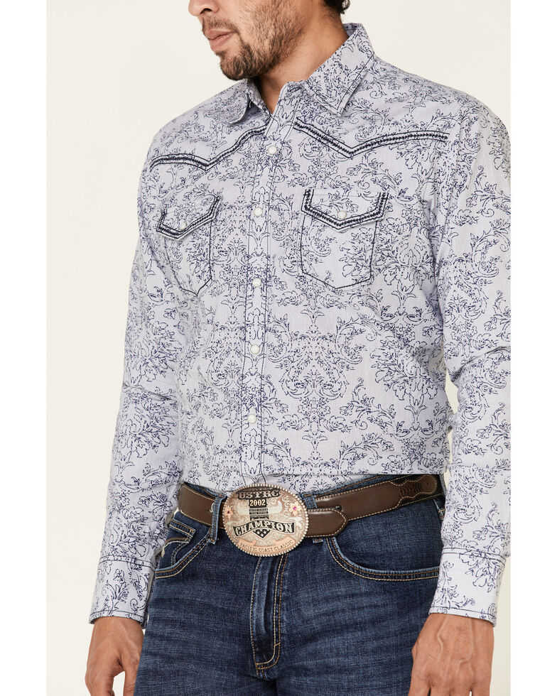 Rock 47 By Wrangler Men's Navy Paisley Print Long Sleeve Western Shirt