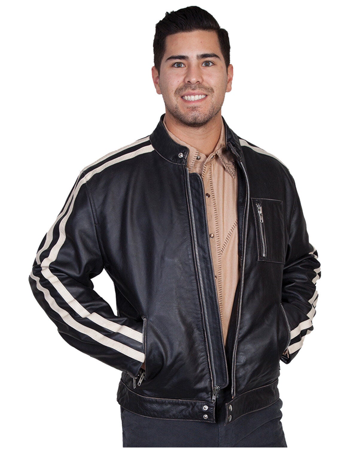 Scully Sanded Calf Racing Jacket, Charcoal Grey, hi-res
