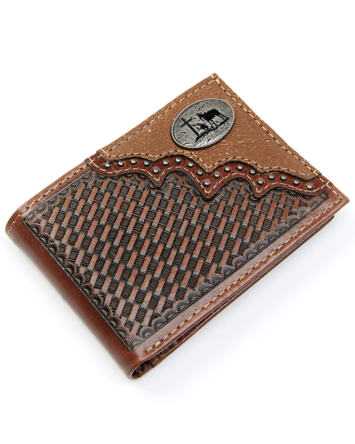 BLACK WESTERN VEGAN LEATHER PRAYING COWBOY MENS SHORT BIFOLD ID WALLET WEST WOLF 