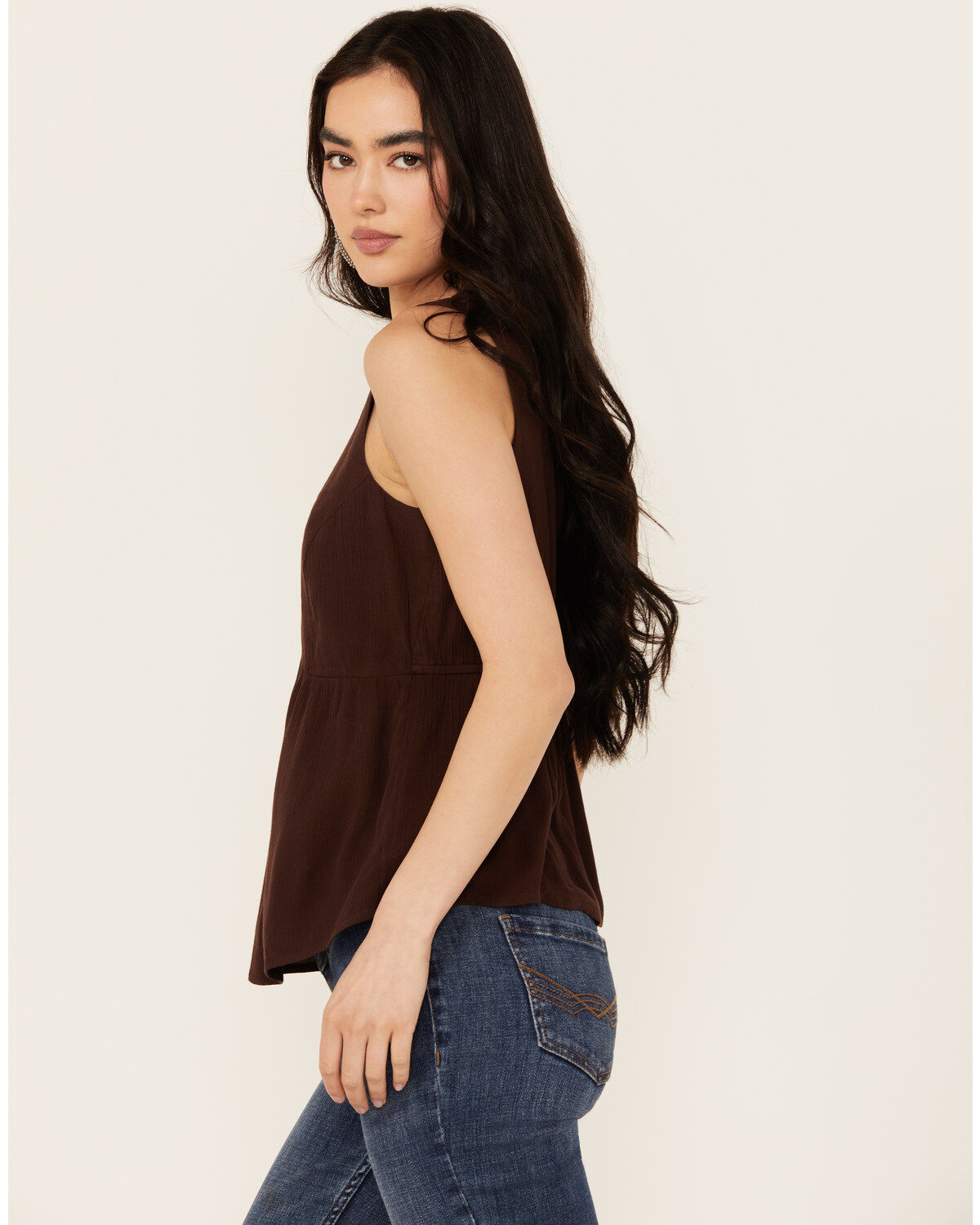 Image #2 - Idyllwind Women's Spruce Criss Cross Front Embellished Tank, Dark Brown, hi-res