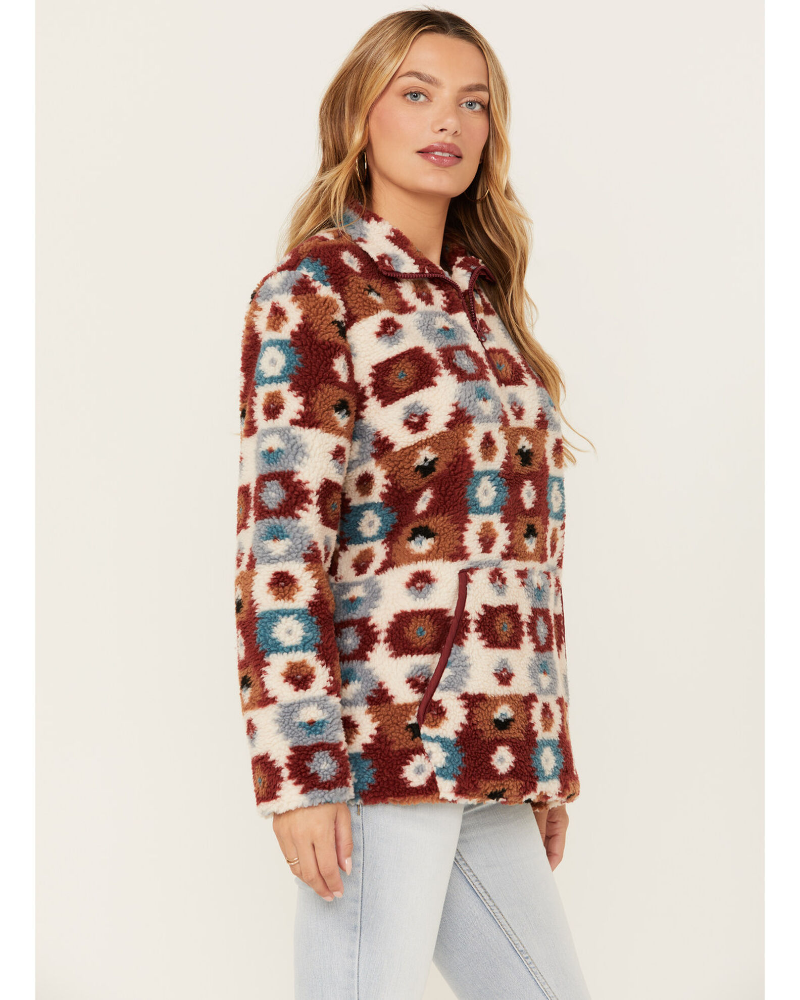 Product Name Cotton & Rye Women's Southwestern Print Sherpa Half Zip