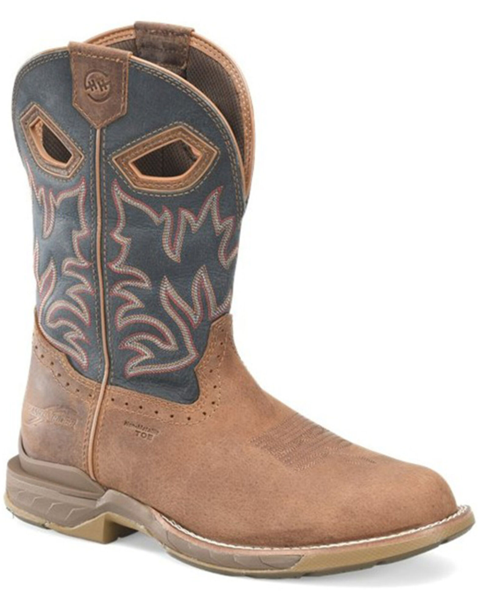Image #1 - Double H Men's Daunt Roper Pull On Work Boot - Composite Toe, Brown/blue, hi-res