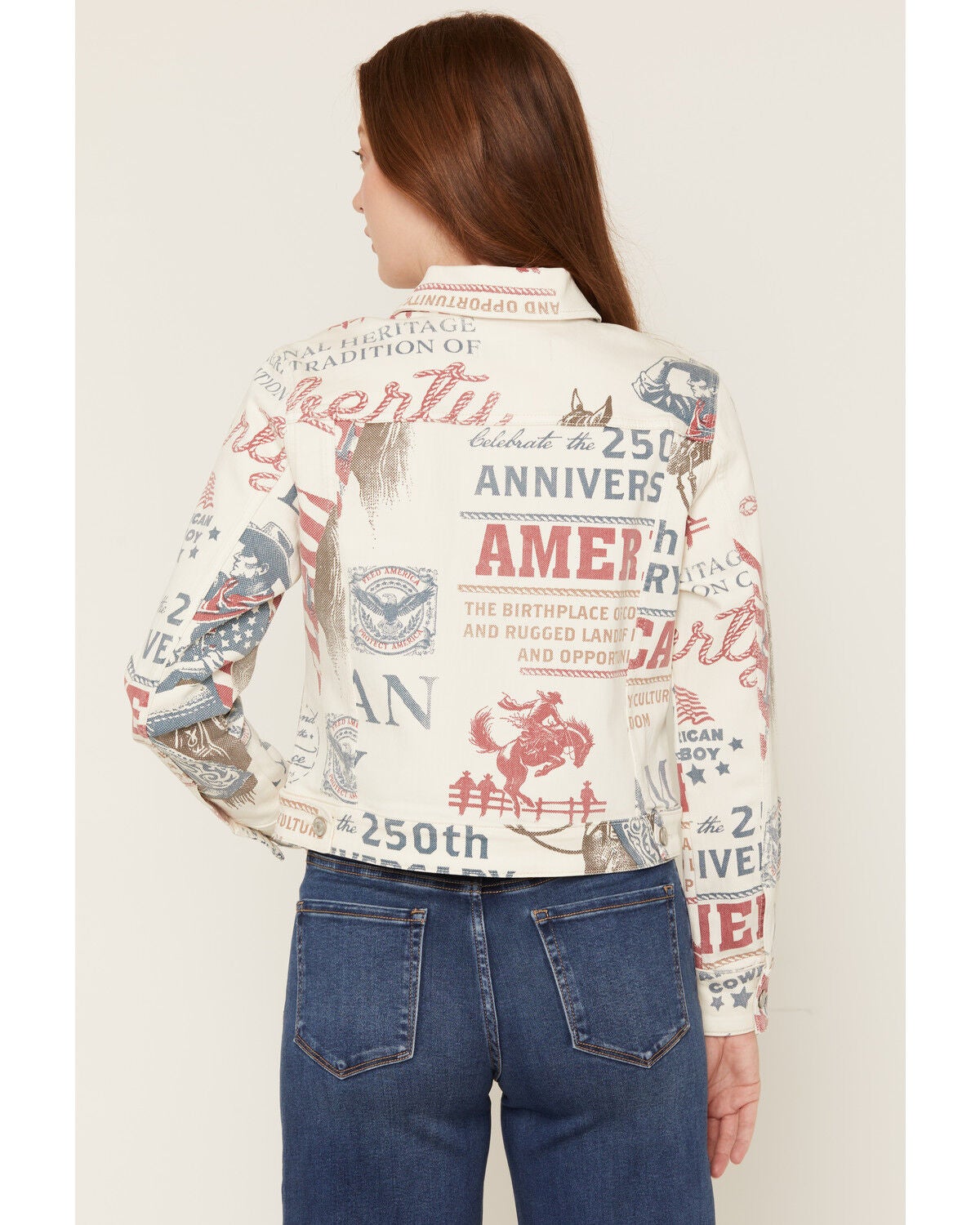 Image #4 - Shyanne Women's Vintage Cowboy Printed Denim Jacket, Ivory, hi-res