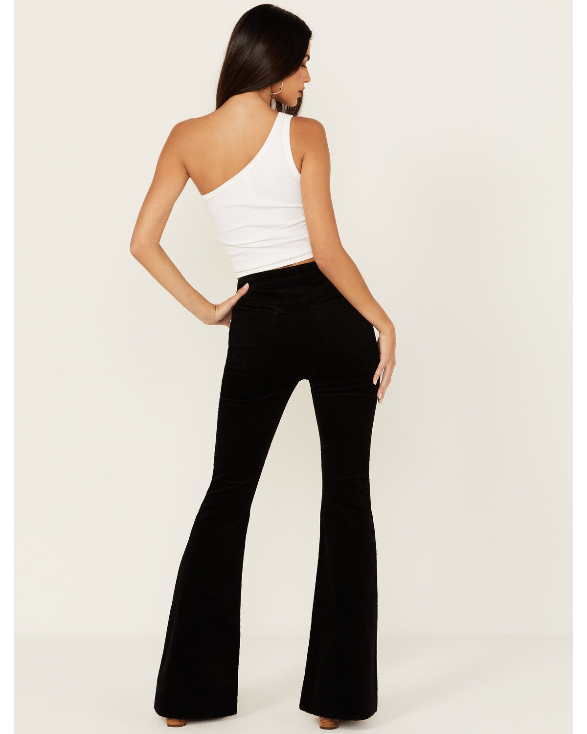 Image #3 - Rock & Roll Denim Women's High Rise Corduroy Button Bargain Bell Flare Jeans, Black, hi-res