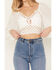 Image #3 - Flying Tomato Women's Crochet Front Long Sleeve Top, White, hi-res
