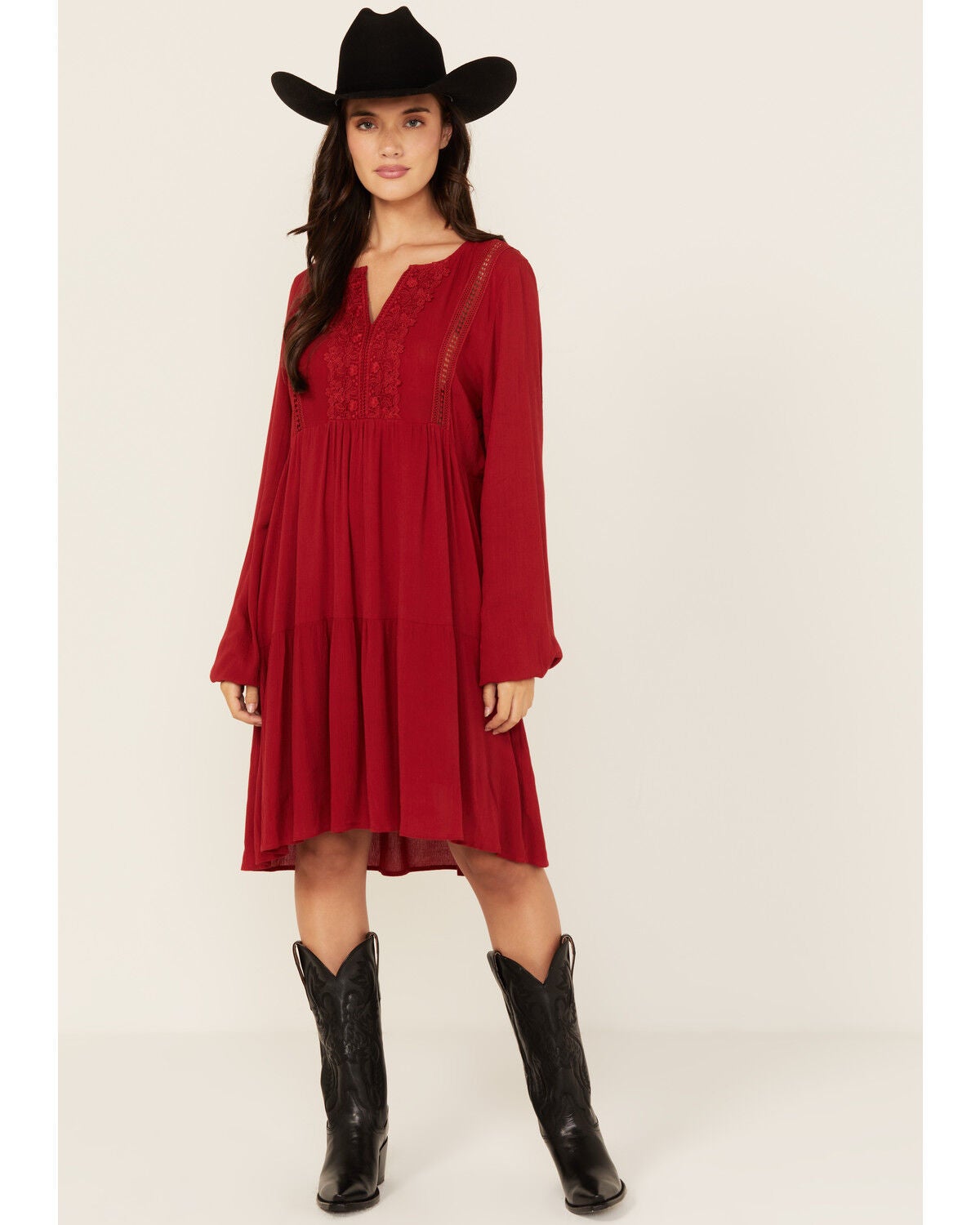 Wild Moss Women's Crochet Trim Mini Dress, Red, hi-res